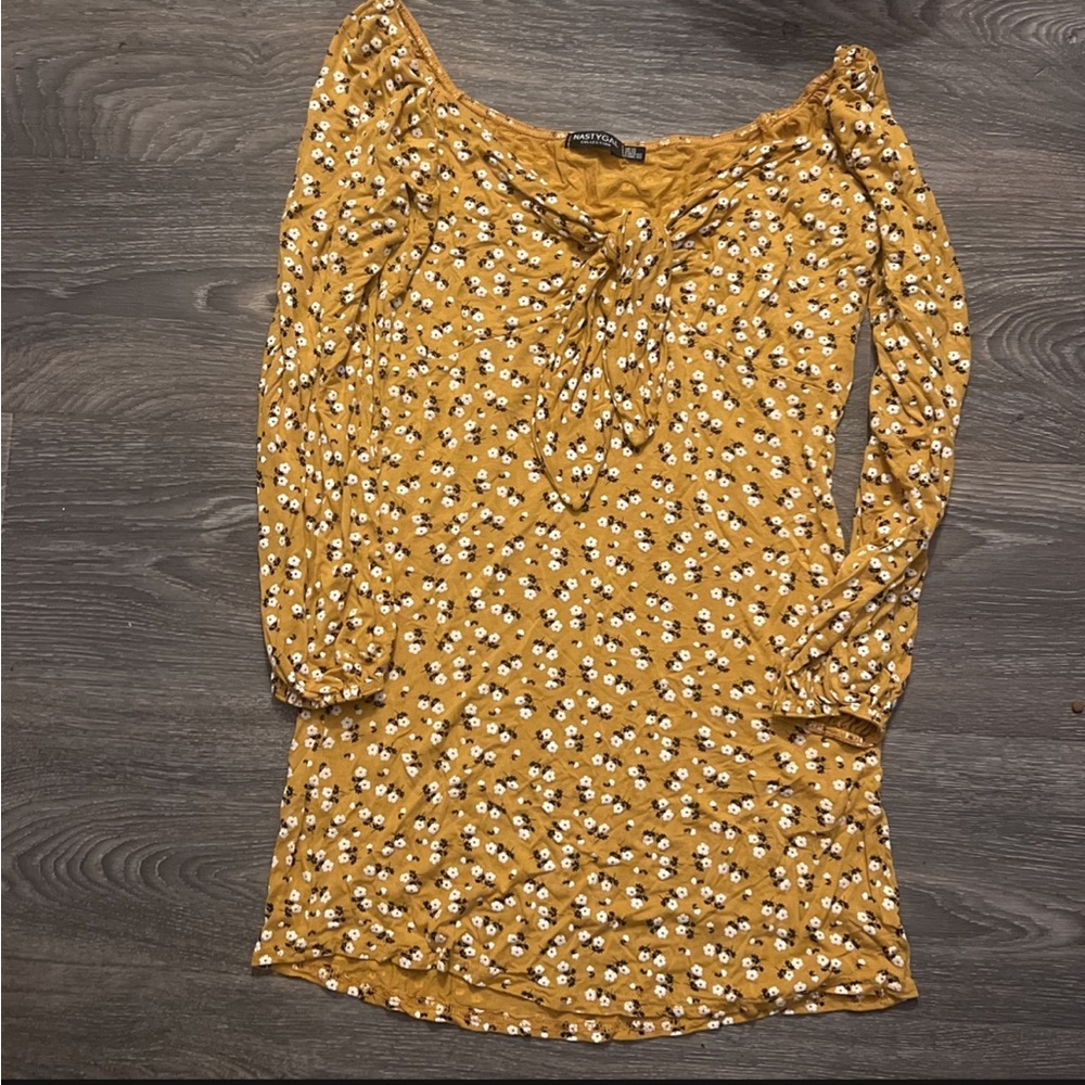 Nasty Gal Mustard Floral Long Sleeve Dress